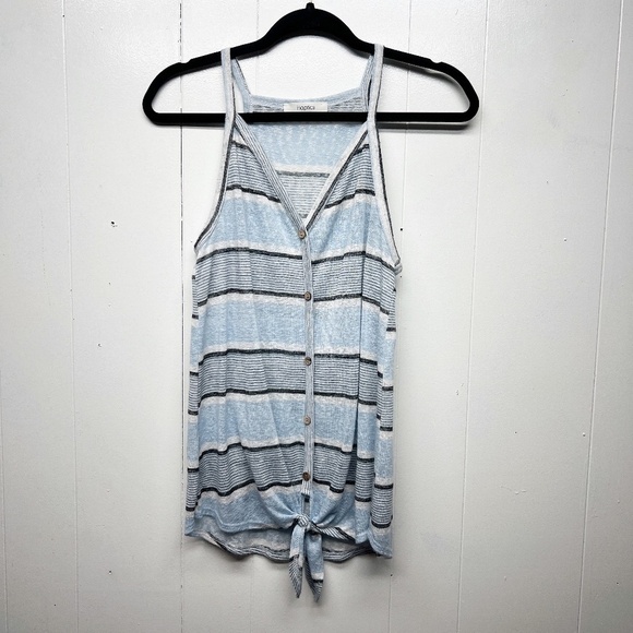 Haptics Striped Button Down Sleeveless Tie Front Top Size Small Flowy Fit - Picture 1 of 10